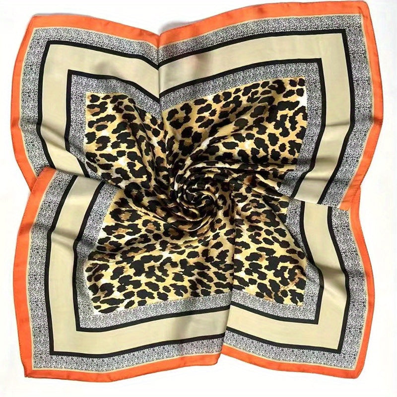 Leopard Print Satin Square Scarf Neckerchief Hair Accessories