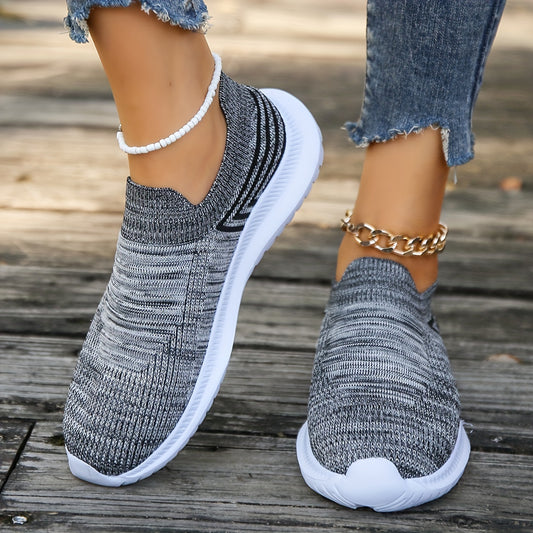 Women's Knit Breathable Mesh Athletic Running Shoes Slip on Walking Shoes