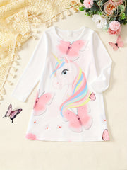 Unicorn Tee Dress Toddler Girls Long Sleeve Party Nightgown