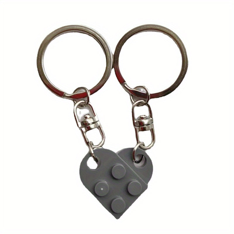 Brick Block Keychain Set For Couples 2pcs Heart Keyring Matching Set