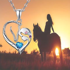 Girl's Girly Horse Heart Zircon Pendant Necklace, Perfect Gift