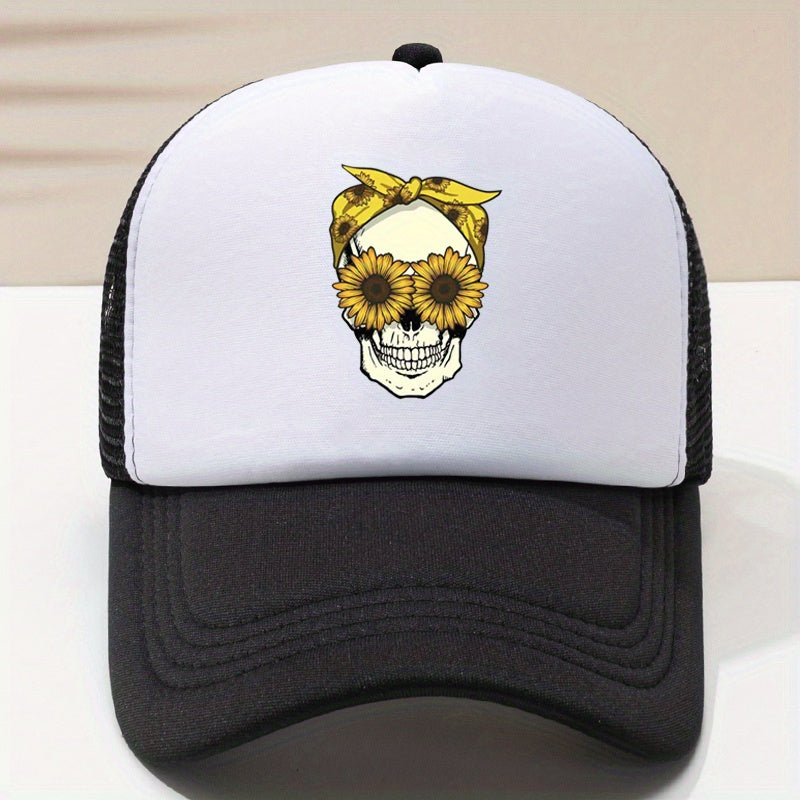 Adjustable Unisex Baseball Cap with Skull Print for Outdoor Sport