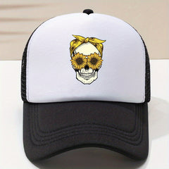 Adjustable Unisex Baseball Cap with Skull Print for Outdoor Sport