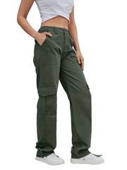 High Waist Cargo Pants Loose Fit Pockets Non Stretch Straight Jeans