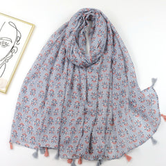 Vintage Floral Print Scarf Boho Tassel Shawl Classic Head Wrap