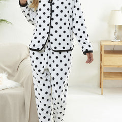 Polka Dot Pajama Set Long Sleeve Top & Elastic Waistband Pants Women's Sleepwear