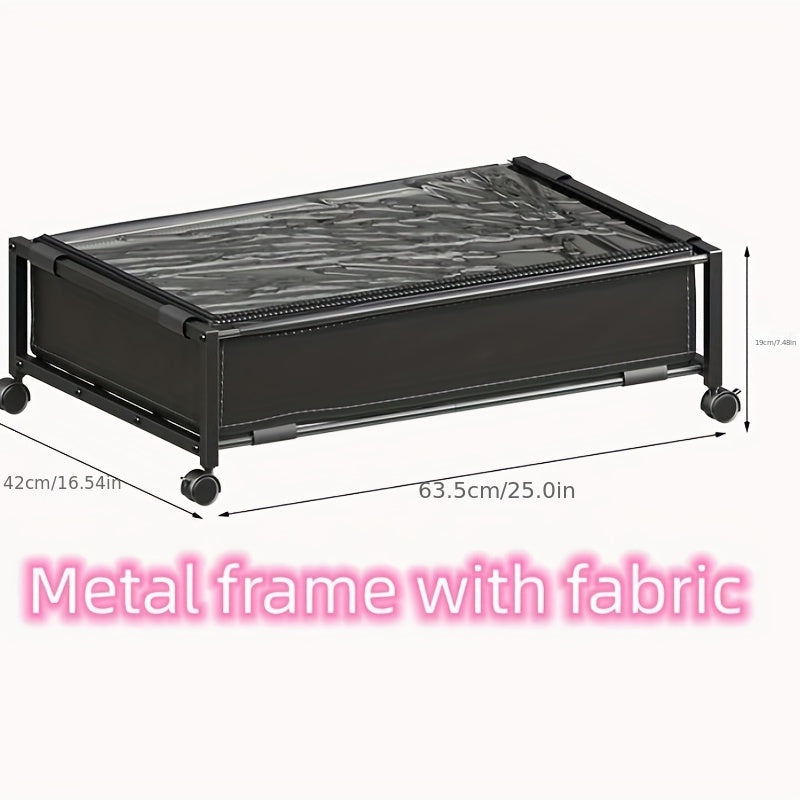 Metal Underbed Storage Container with Pulleys for Clothes Shoes Toys