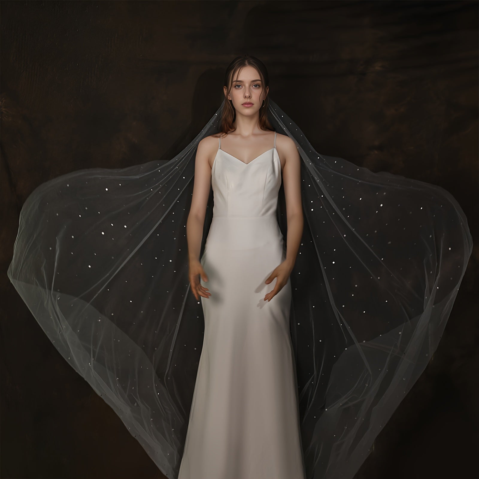 Cathedral Bridal Veil with Rhinestones Romantic Wedding Accessory