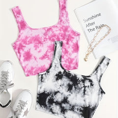 2pcs Tie Dye Tank Top Comfy Sports Top Women's Lingerie & Underwear