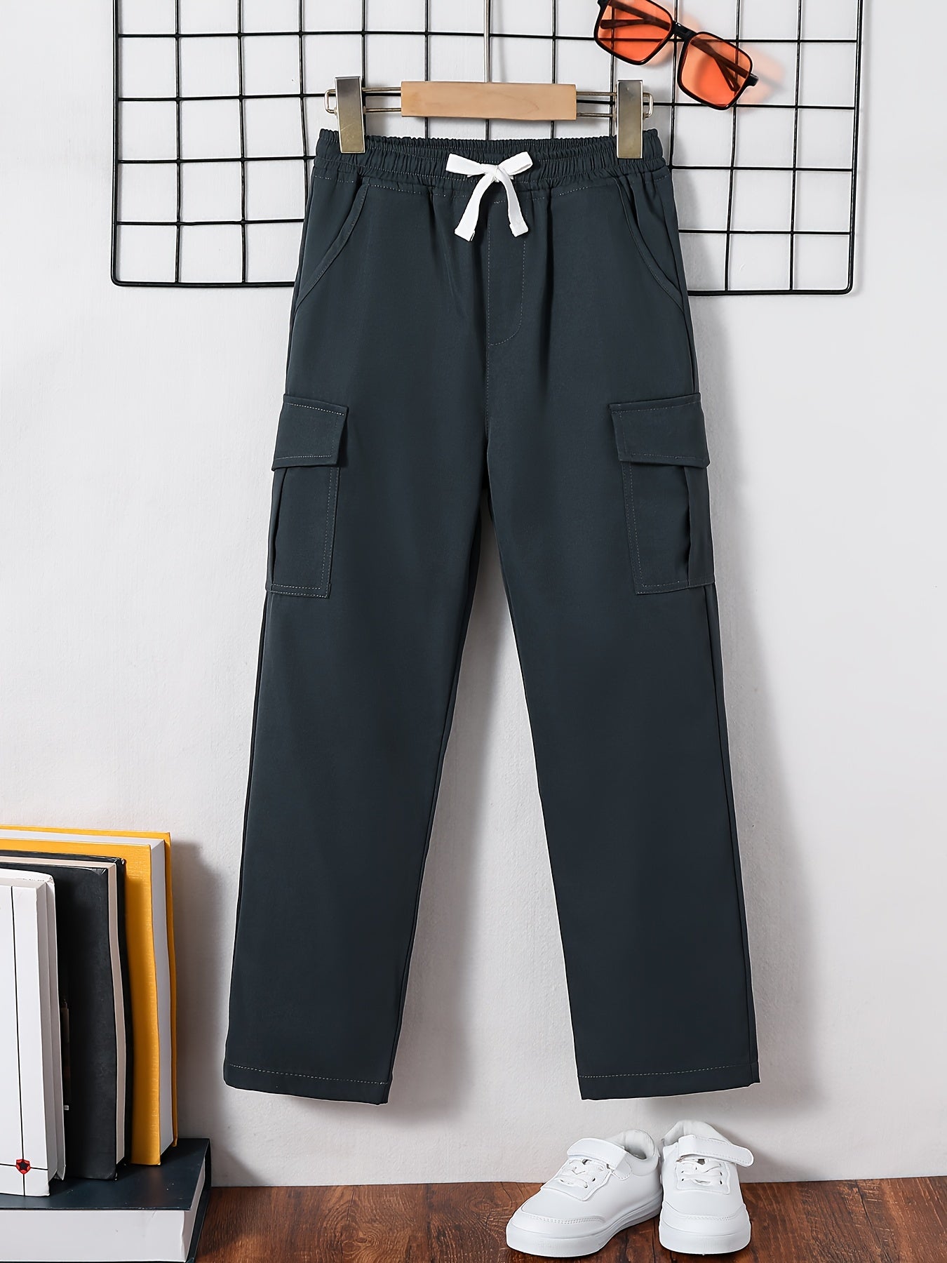 Boys Casual Cargo Pants Elastic Waist Pocket Outdoor