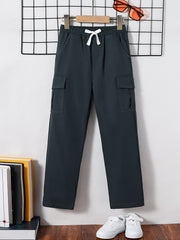 Boys Casual Cargo Pants Elastic Waist Pocket Outdoor