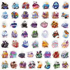 50pcs Colorful Tea Cup Stickers Waterproof Vinyl Travel Stickers Pack