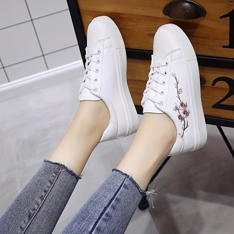 Women's Flower Embroidery Sneakers Casual Low Top Outdoor Shoes