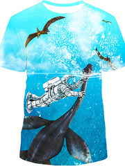 Kid's Astronaut & Dinosaur Graphic T shirt Summer Casual Tee