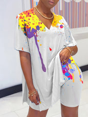 Painting Print Half Sleeve Oversized T shirt & Shorts Set