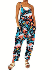 Abstract Figure Print Overall Jumpsuit For Spring & Summer