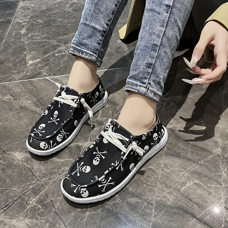 Women's Skull Pattern Low Boat Shoes Lightweight Sports Walking Shoes