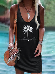 Coconut Tree Print Tank Dress Sleeveless Casual Dress
