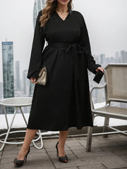 Long Sleeve V Neck Maxi Dress With Belt