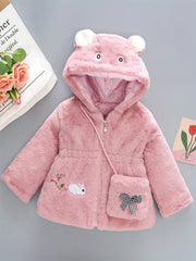 Girls Fleece Hooded Coat With Bag For Winter Kids Clothes