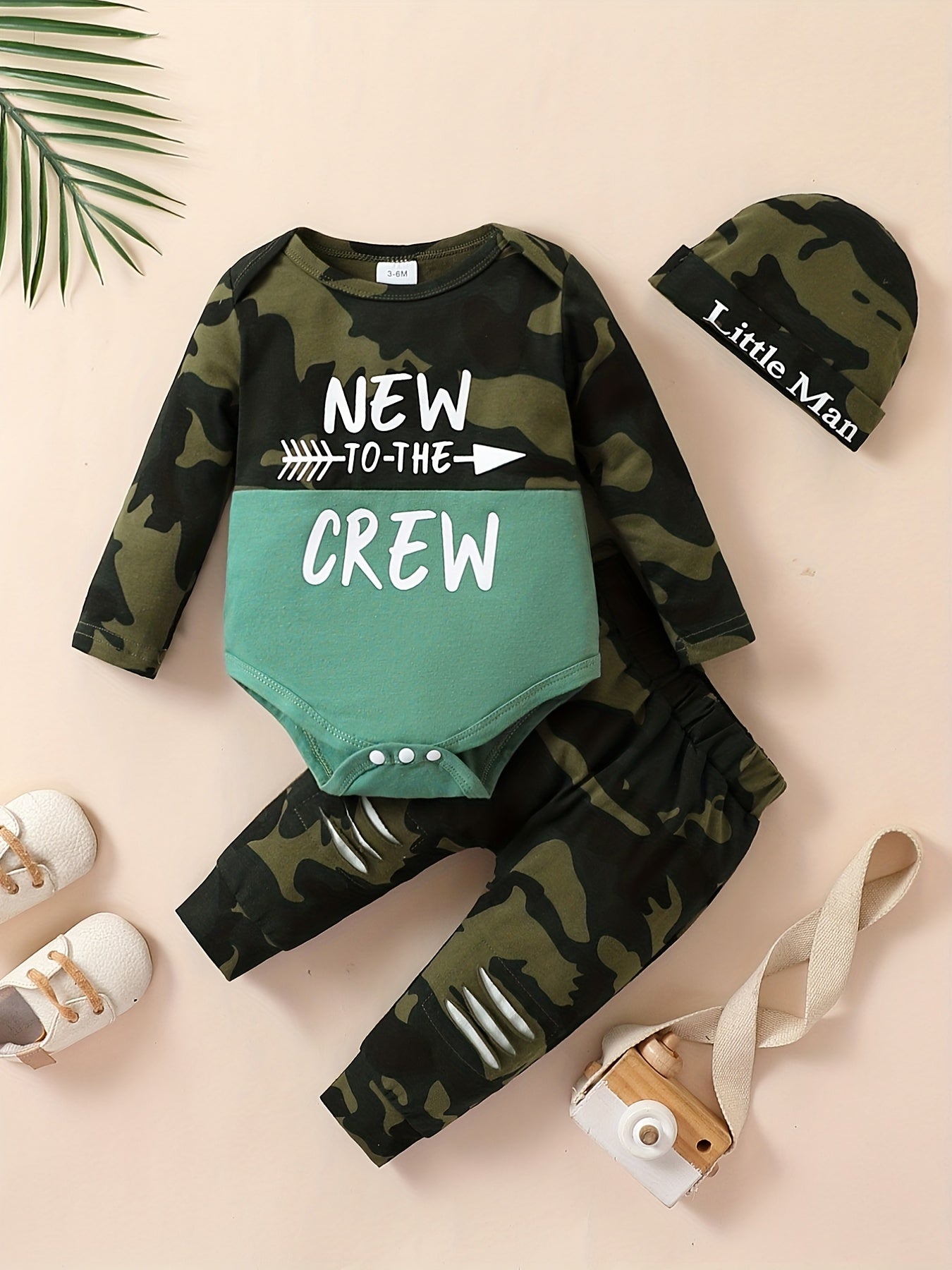 Baby Boy's Camo Suit TO THE CREW Printed Romper & Trousers Set