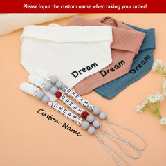 Custom Baby Gift Set Pacifier Clip & Bib