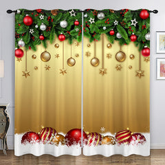 2pcs Golden Christmas Pattern Curtains Christmas Balls Curtains
