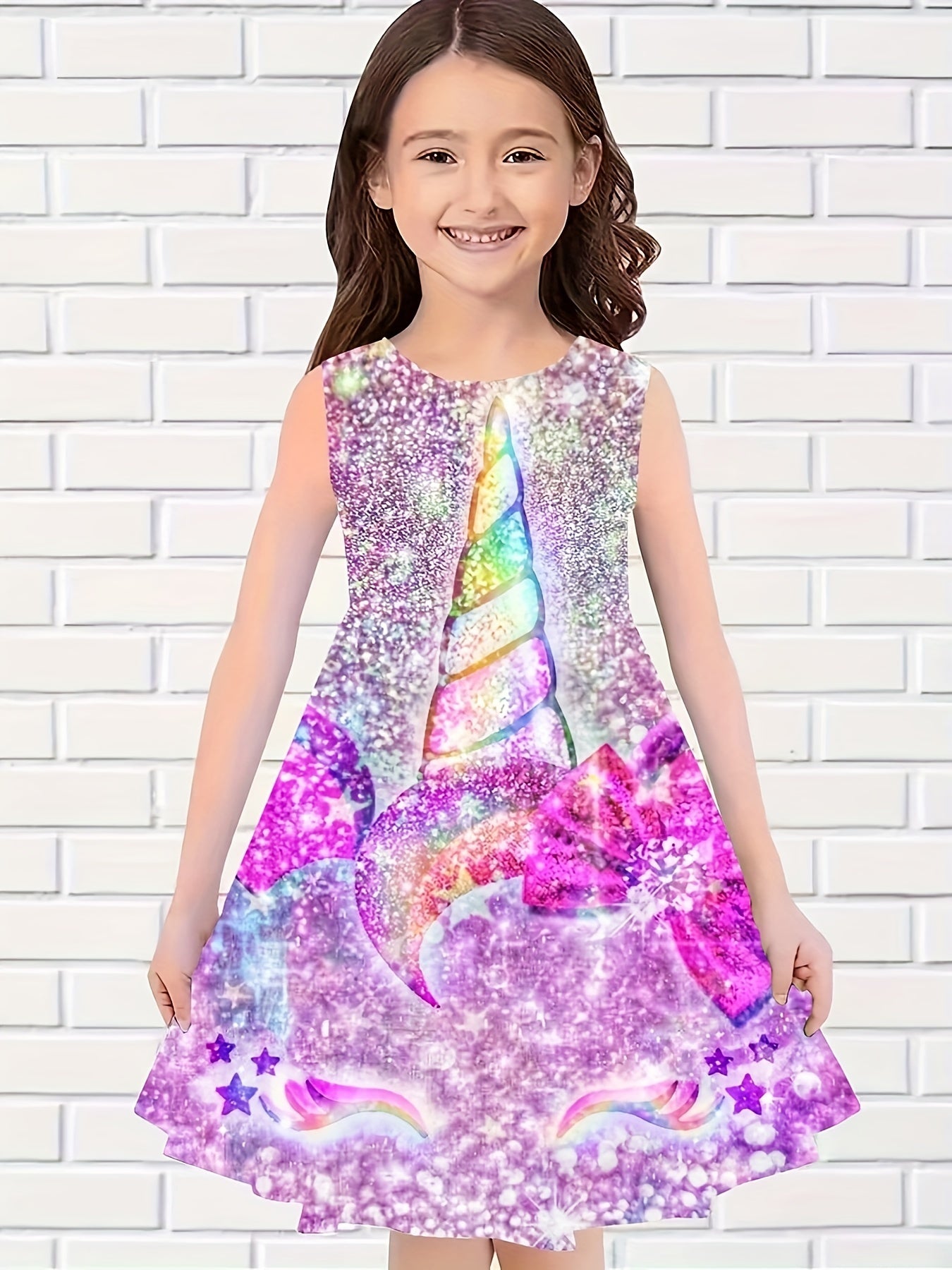 Girls Unicorn Sleeveless Dress for Summer