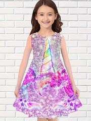 Girls Unicorn Sleeveless Dress for Summer