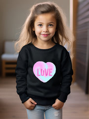 Girls Love Heart Print Crew Neck Sweatshirt for Fall Winter