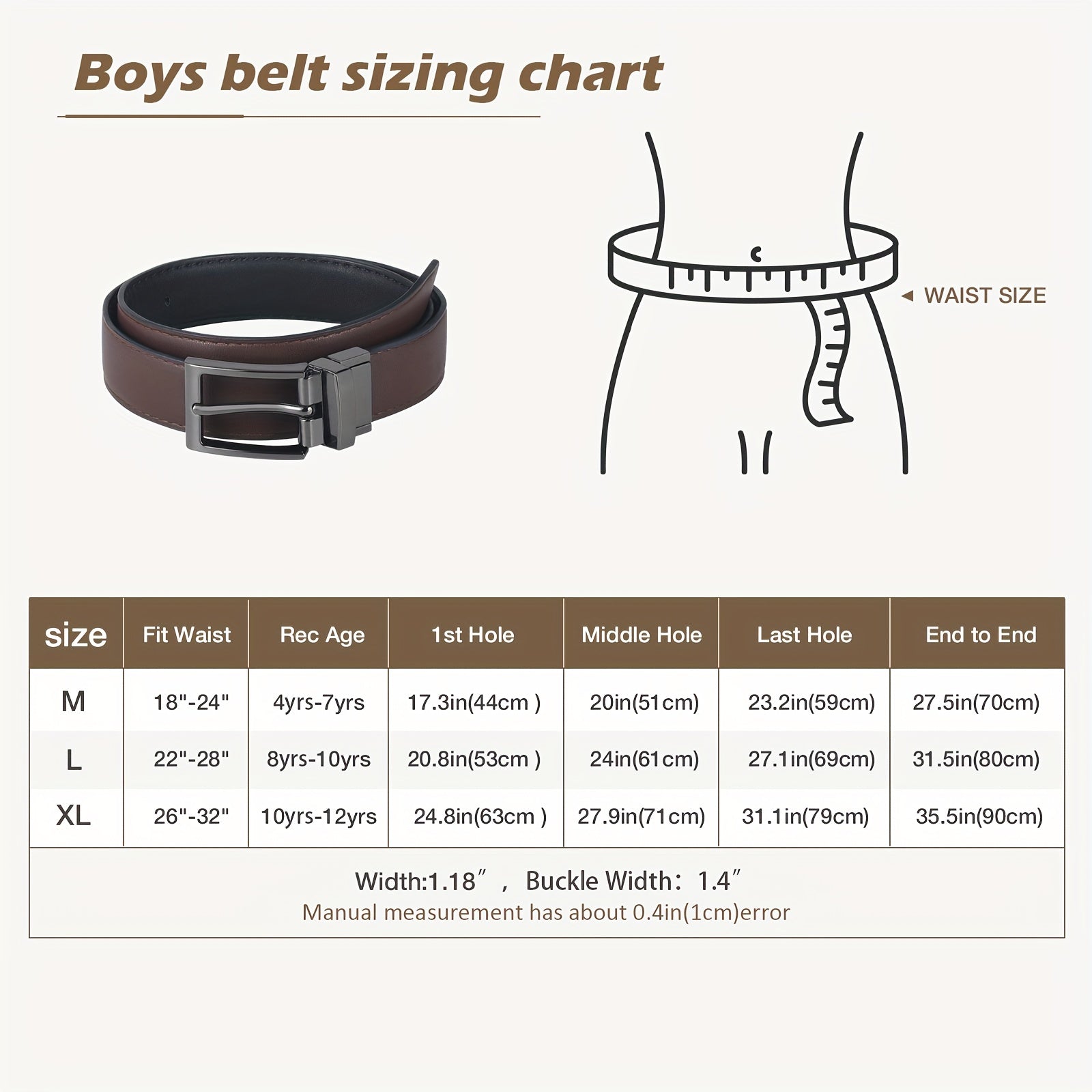 Classic PU Leather Double Sided Adjustable Waist Belt for Boys