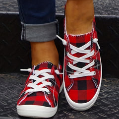 Plaid Pattern Non-slip Flat Shoes Women's Casual Lace Up Sport Shoes
