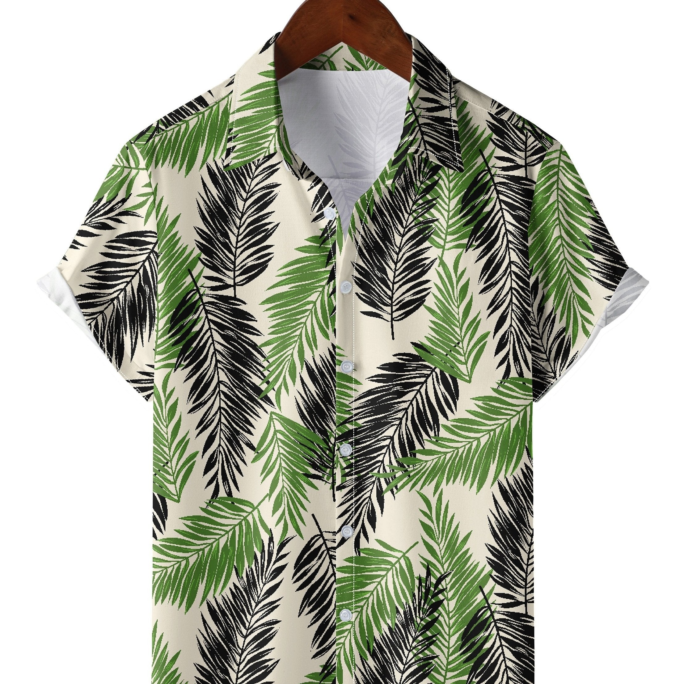 Leaf Pattern Hawaiian Shirt Men's Button Up Short Sleeve