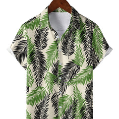 Leaf Pattern Hawaiian Shirt Men's Button Up Short Sleeve