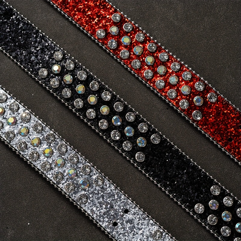 Skull Rivet Rhinestone Buckle for Men'S Belts Faux Leather Non Textile Weave