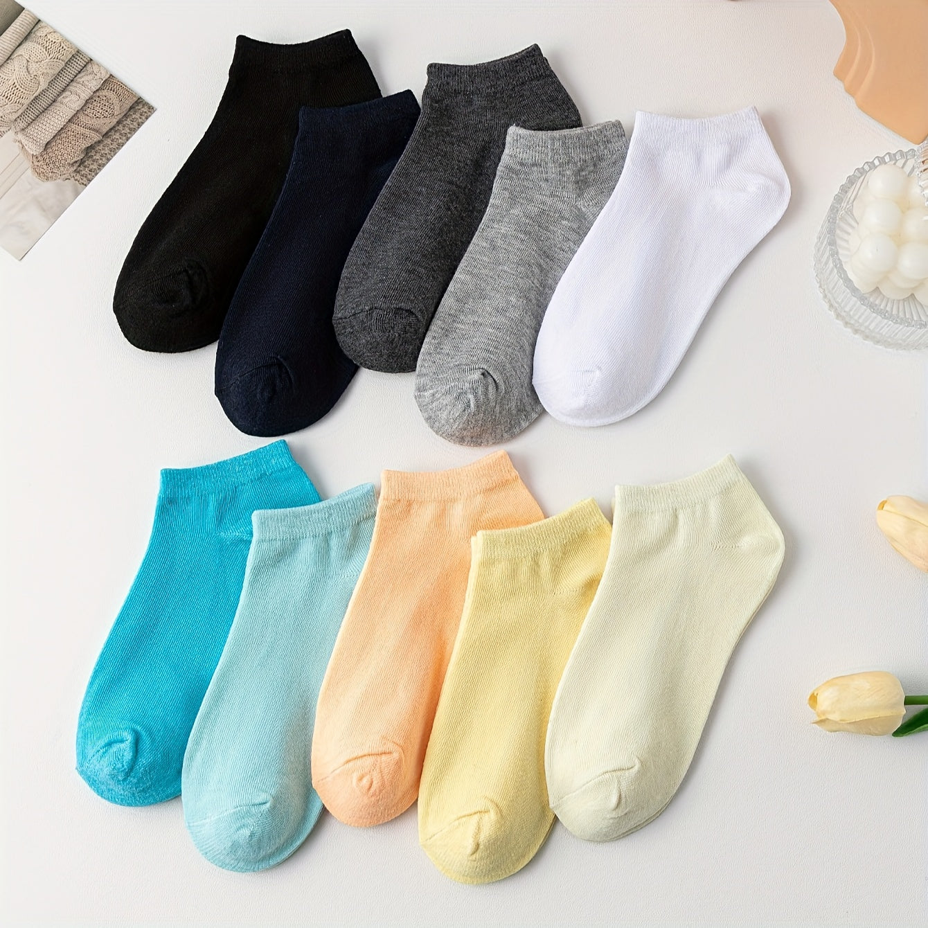 10 Pairs Soft Lightweight Low Cut Ankle Socks Women's Stockings & Hosiery