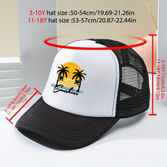 Breathable Mesh Sunset Coconut Tree Baseball Cap for Kids