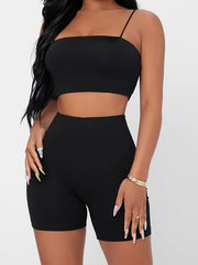 Solid Cami Top & Biker Shorts Set for Women
