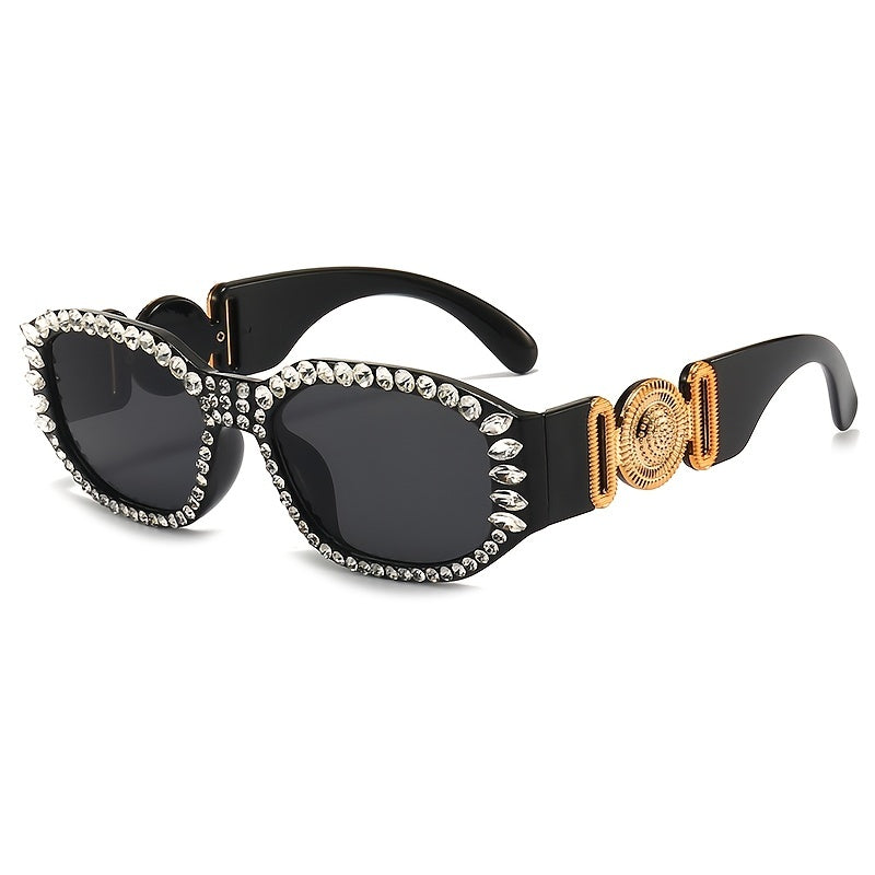 Chunky Oval Cat Eye 90s Sunglasses Crystal Sparkling Temple UV400
