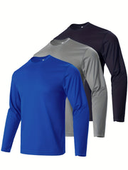 Men's Crew Collar Long Sleeve Stretch Tee for Fitness Activities