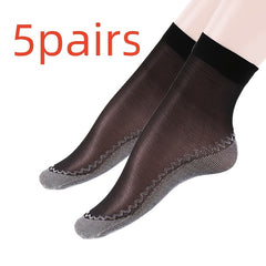 5 Pairs Thin Non Slip Socks Women's Mid Tube Stockings Comfy & Breathable