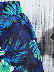 Boys Leaf & Flower Print Shorts for Vacation Beach Summer Clothes