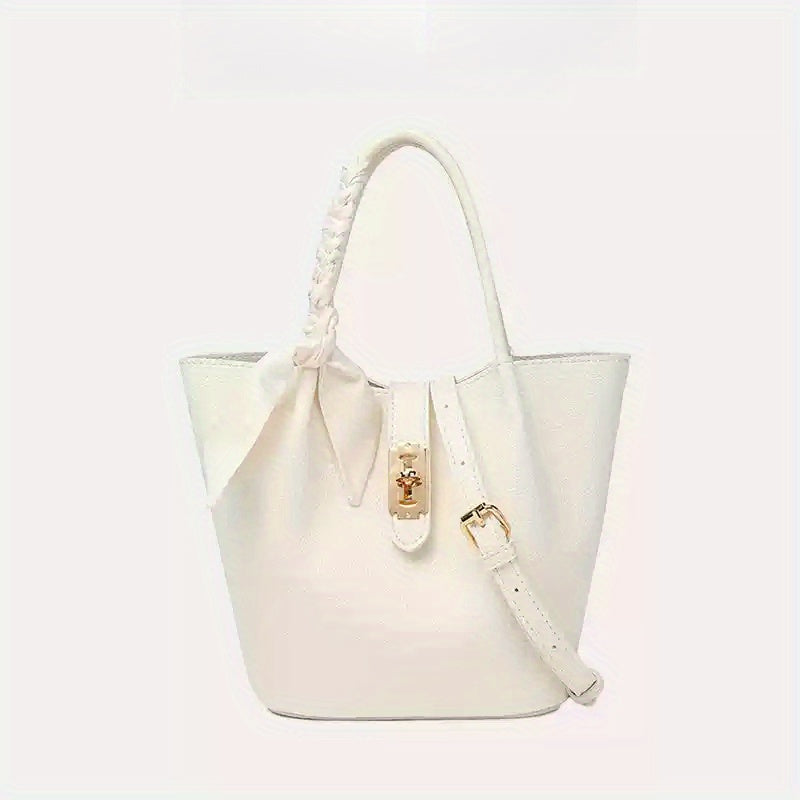 Women's Leather Tote Bag with Shoulder Strap & Metal Buckle Closure