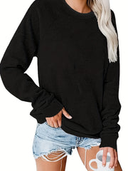 Solid Crew Neck Pullover Sweatshirt Long Sleeve Raglan Shoulder Sweatshirt