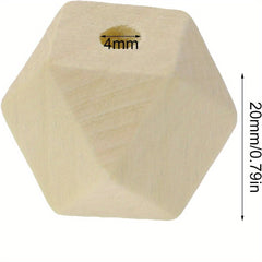 50PCS Faceted Geometric Wood Beads Natural DIY Wooden Spacer Beads