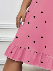 Nightdress Women's Heart Print Ruffle Trim Cami Sleep Dress