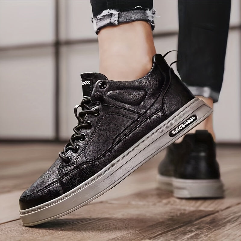 Men's Lace up Sneakers PU Leather Skate Shoes Good Grip Breathable