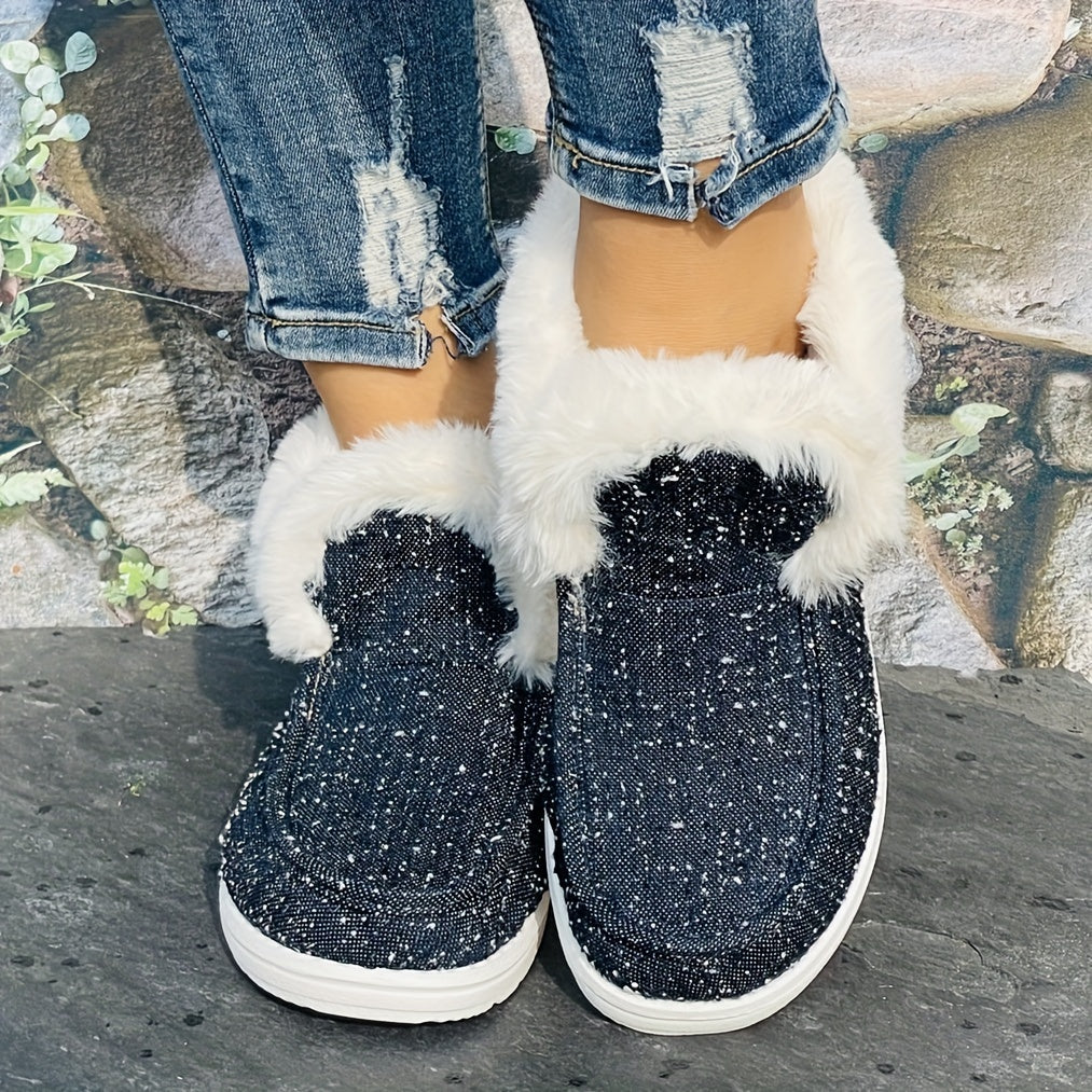 Women's Winter Warm Round Toe Sneakers Lightweight Non-slip Lace Up Flat Shoes