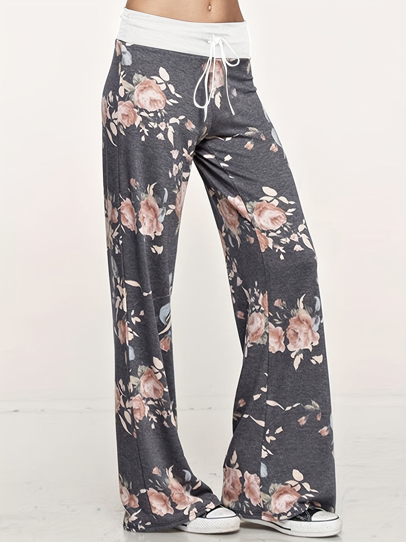 Floral Print Wide Leg Yoga Pants Low Waist Summer Casual