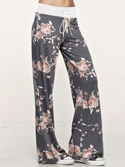 Floral Print Wide Leg Yoga Pants Low Waist Summer Casual